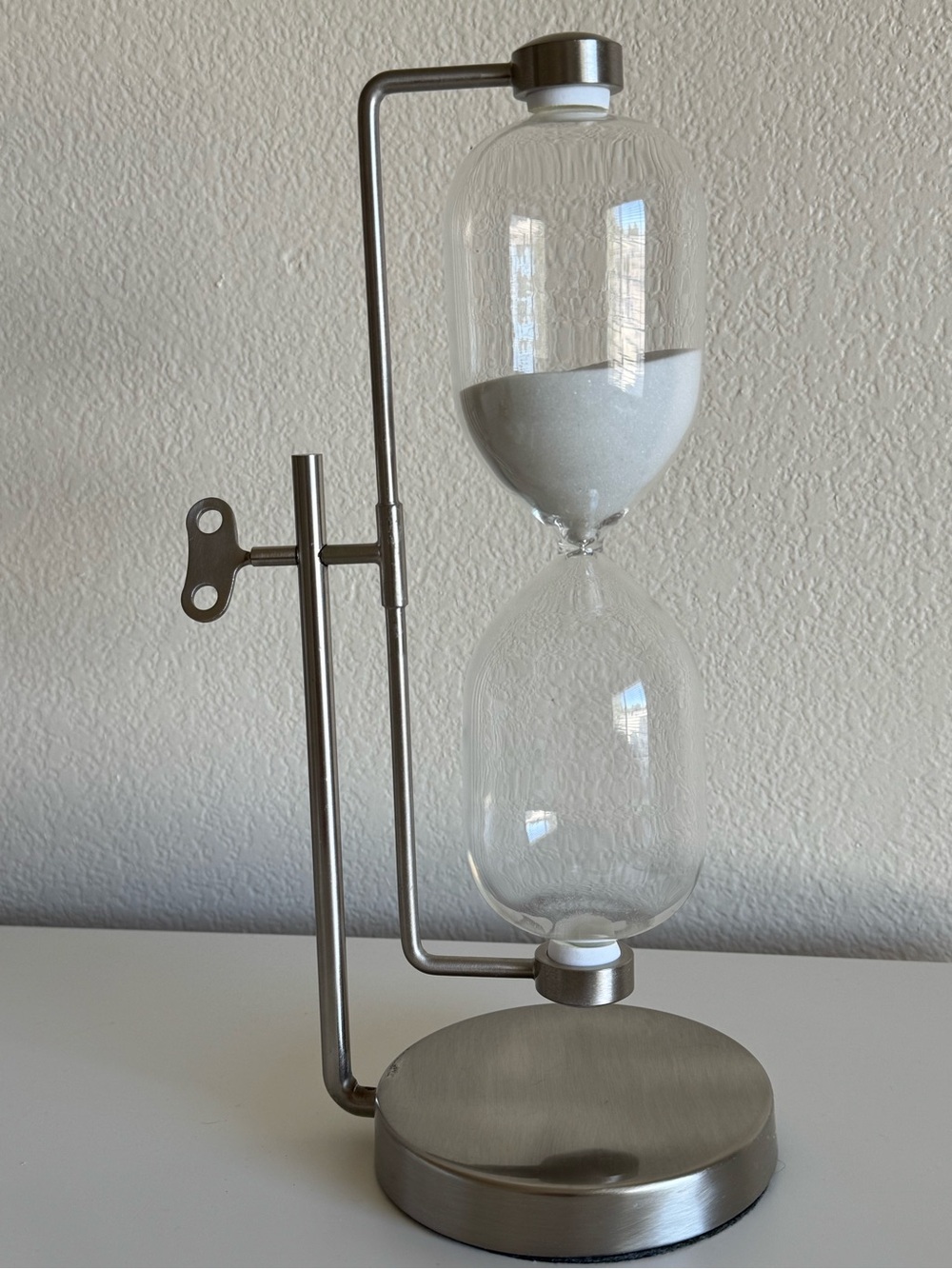 Modern Silver Hourglass Sand Timer with White Sand